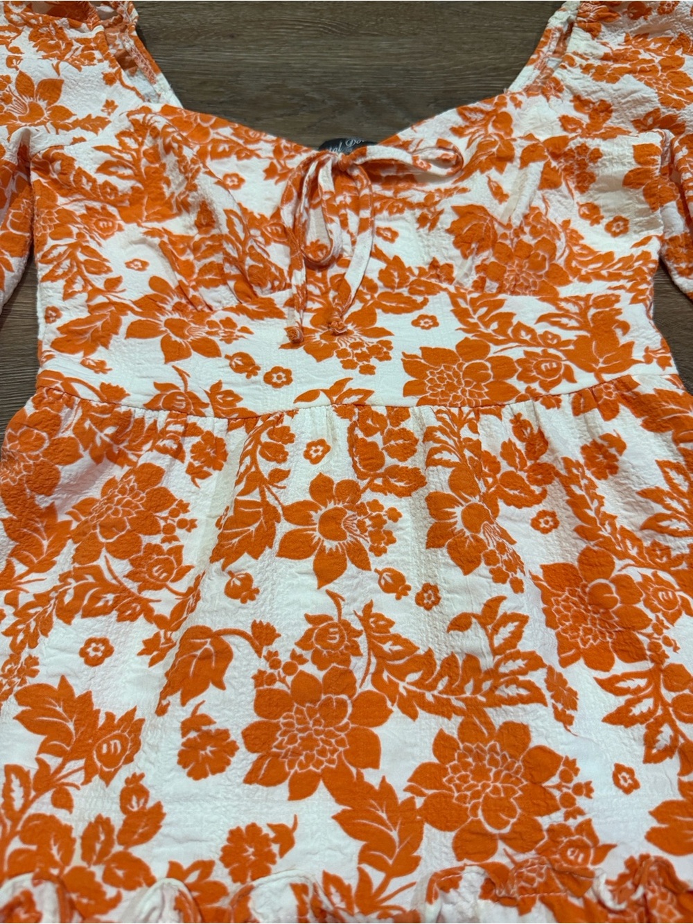 Crystal Doll Orange White Floral Smocked Tiered Ruffle Mini Dress XS - Picture 6 of 11